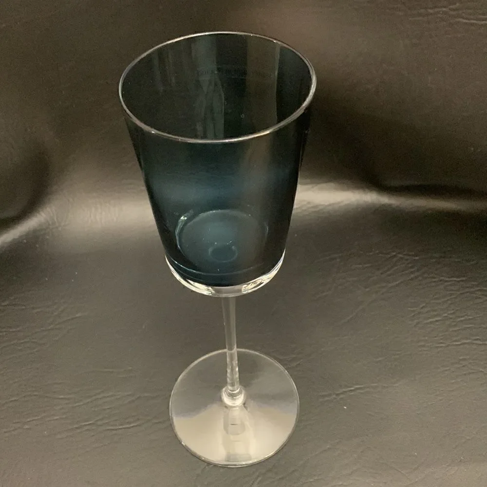 Champagne Flute Made Poland Long Stem Crystal Vintage Azure Blue Cocktail 8 Oz